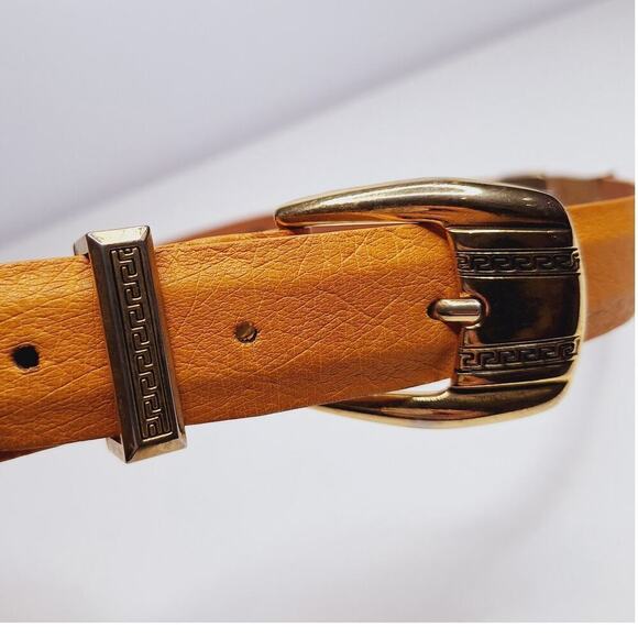 Wild West Belt Ostrich Leather Lion Greek Key Meander Yellow Gold Western 38 USA - Picture 8 of 13